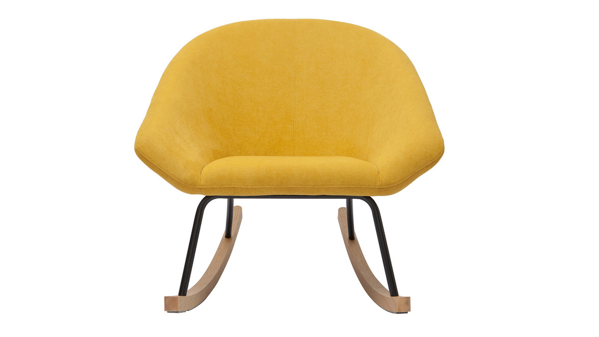 Rocking chair design en tissu effet velours jaune moutarde, métal noir et bois clair KOK