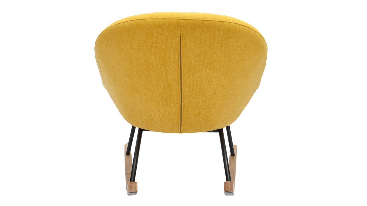 Rocking chair design en tissu effet velours jaune moutarde, métal noir et bois clair KOK