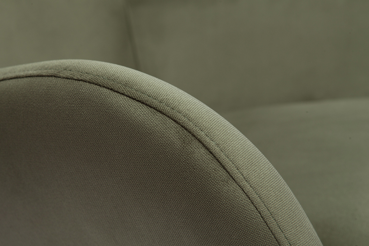 Rocking chair design en tissu effet velours kaki, m�tal noir et bois clair ESKUA