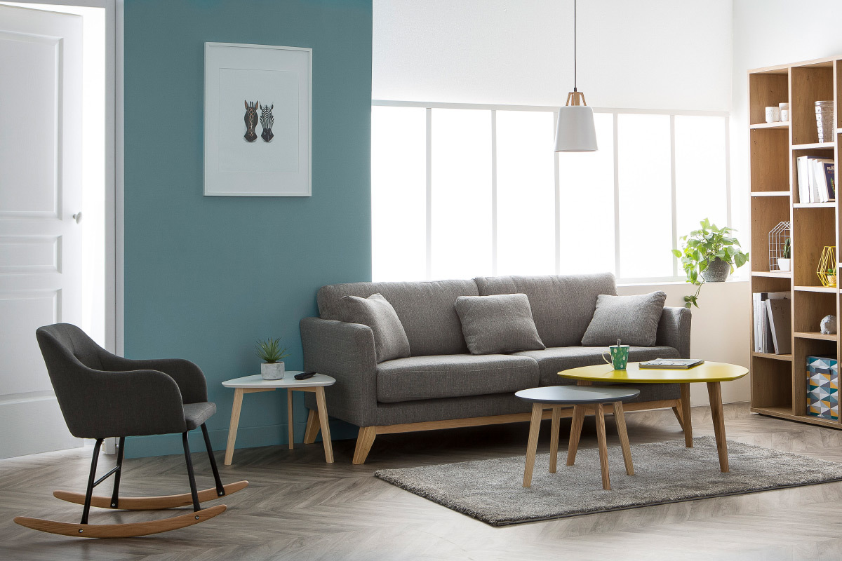 Rocking chair design en tissu gris fonc� BALTIK