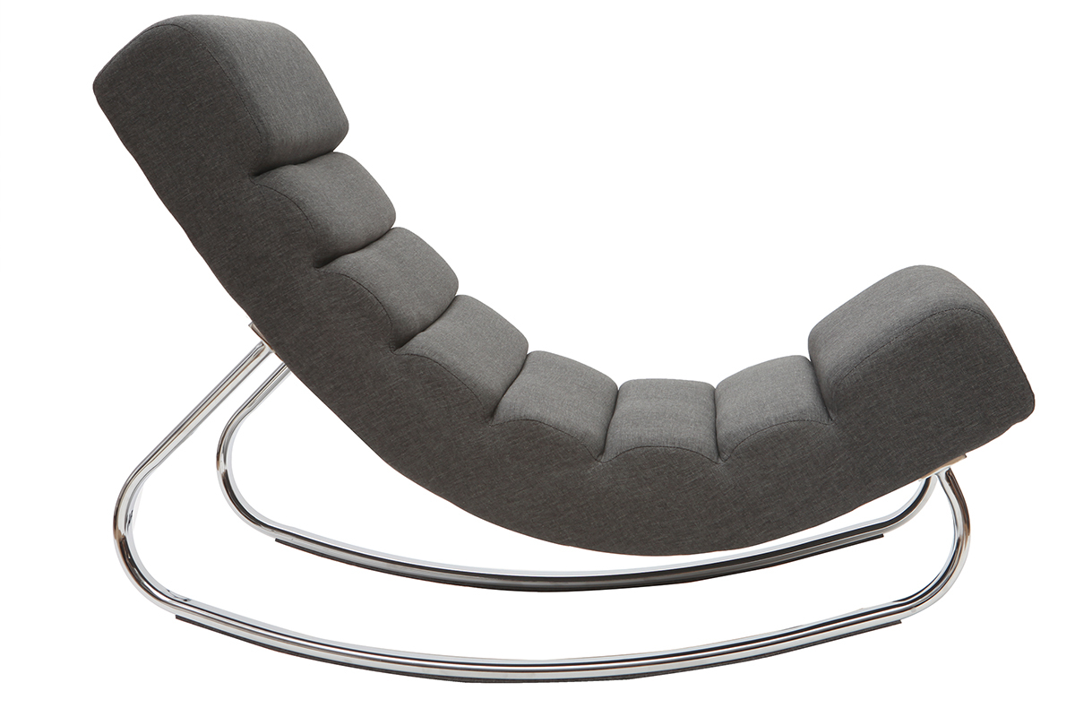 Rocking chair design en tissu gris fonc� et acier chrom� TAYLOR