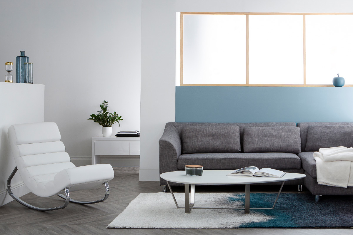 Rocking chair design en tissu gris fonc� et acier chrom� TAYLOR