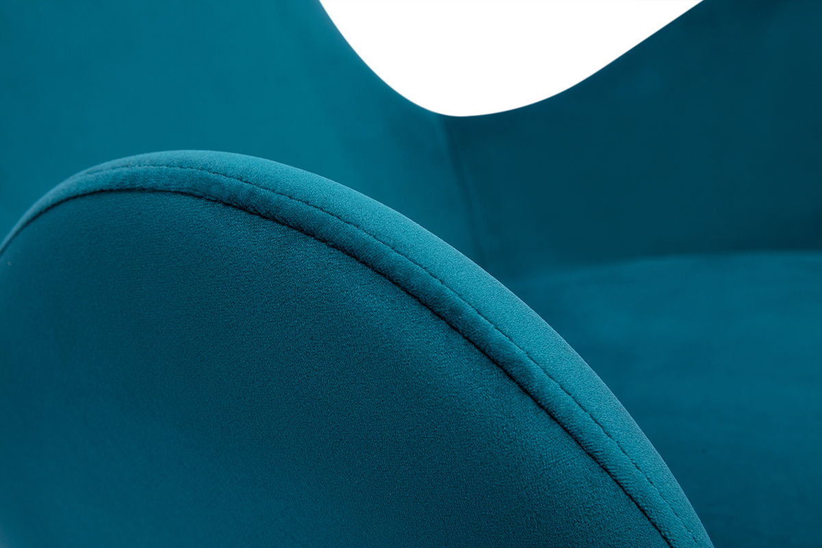 Rocking chair design en tissu velours bleu canard, mtal noir et bois clair ESKUA