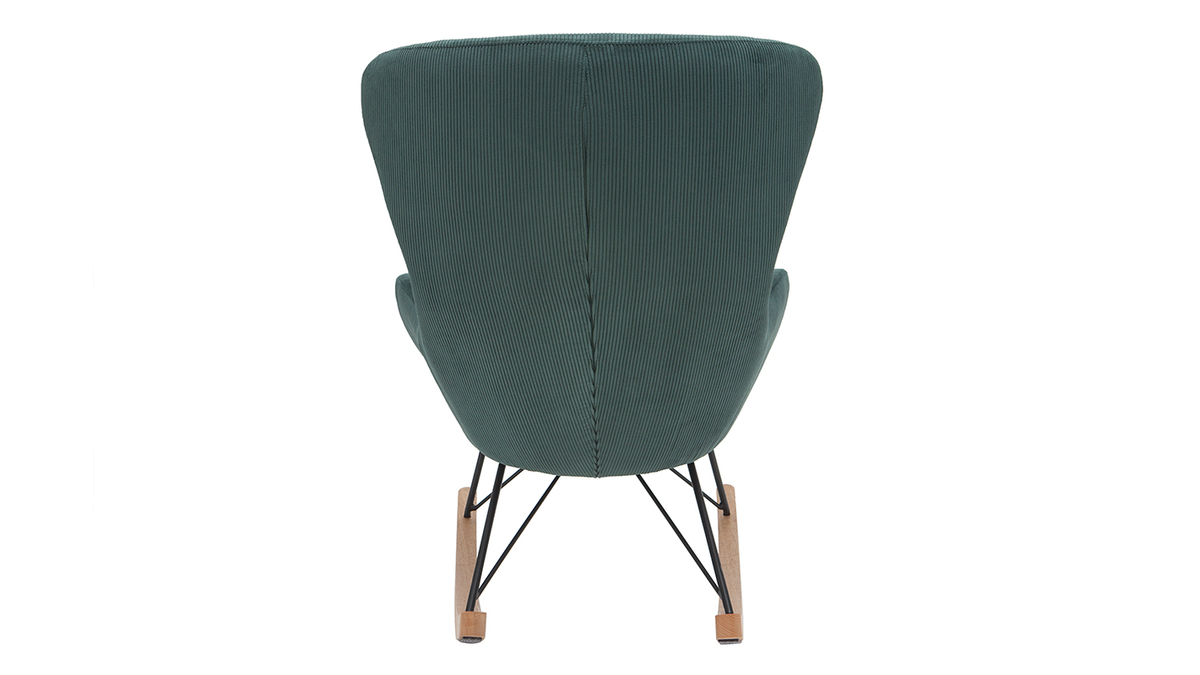 Rocking chair design en tissu velours côtelé vert, métal noir et bois clair ESKUA