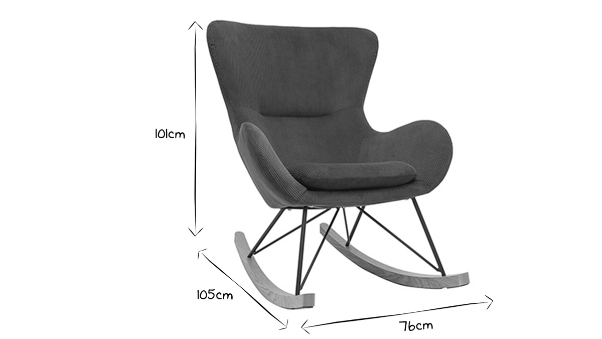 Rocking chair design en tissu velours côtelé vert, métal noir et bois clair ESKUA