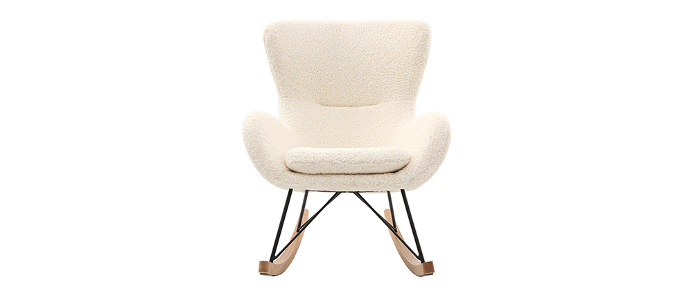 Rocking chair design tissu blanc effet peau de mouton ESKUA