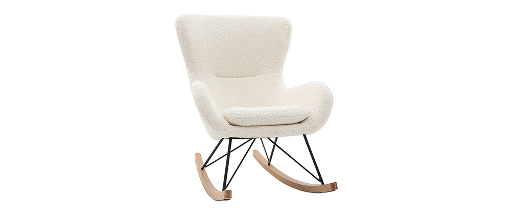 Rocking chair design tissu blanc effet peau de mouton ESKUA