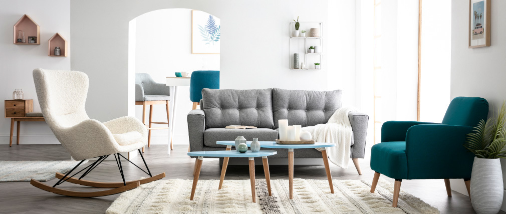 Rocking chair design tissu blanc effet peau de mouton ESKUA