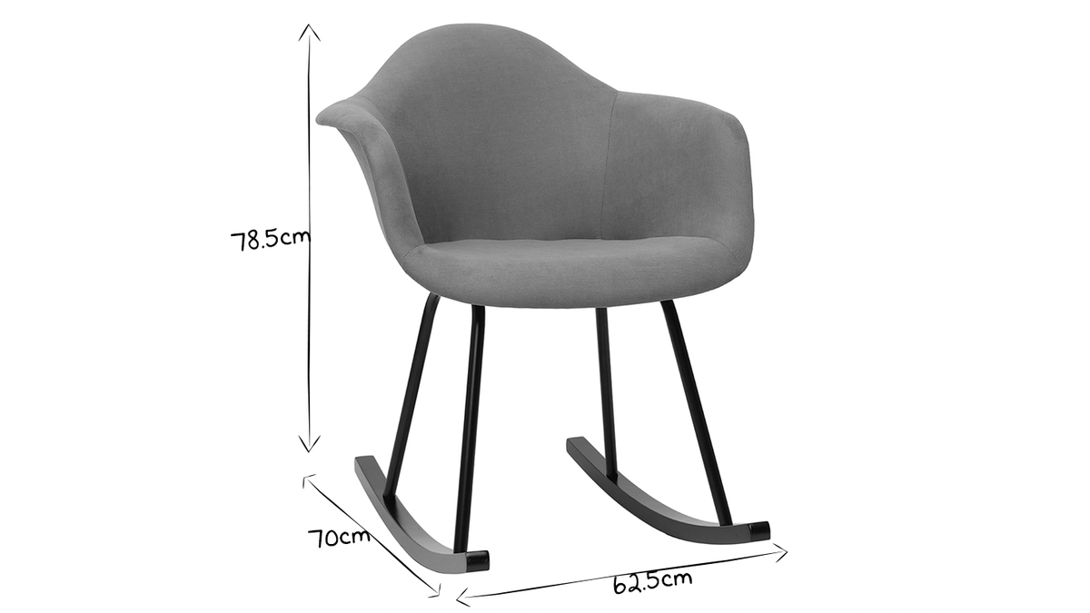 Rocking chair design tissu effet velours gris clair MAMBO