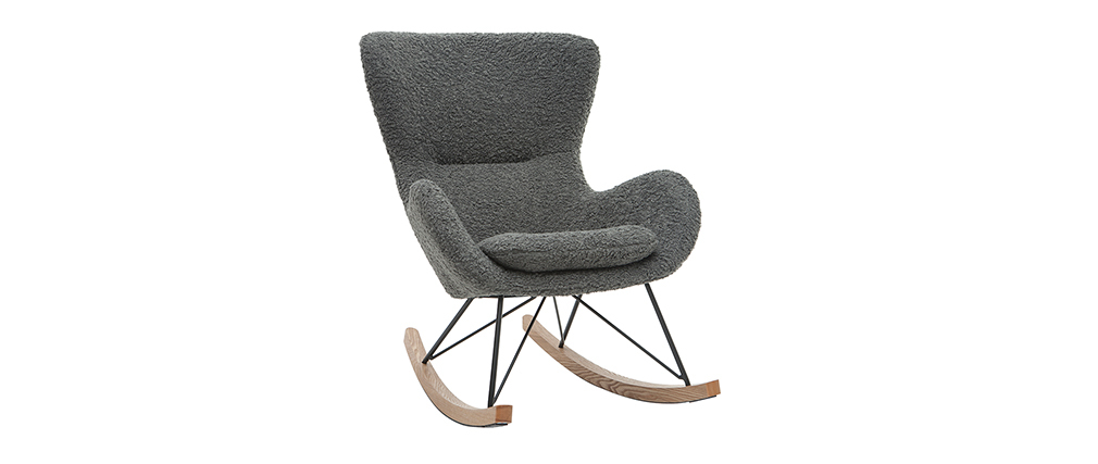 Rocking chair design tissu gris effet laine bouclée ESKUA
