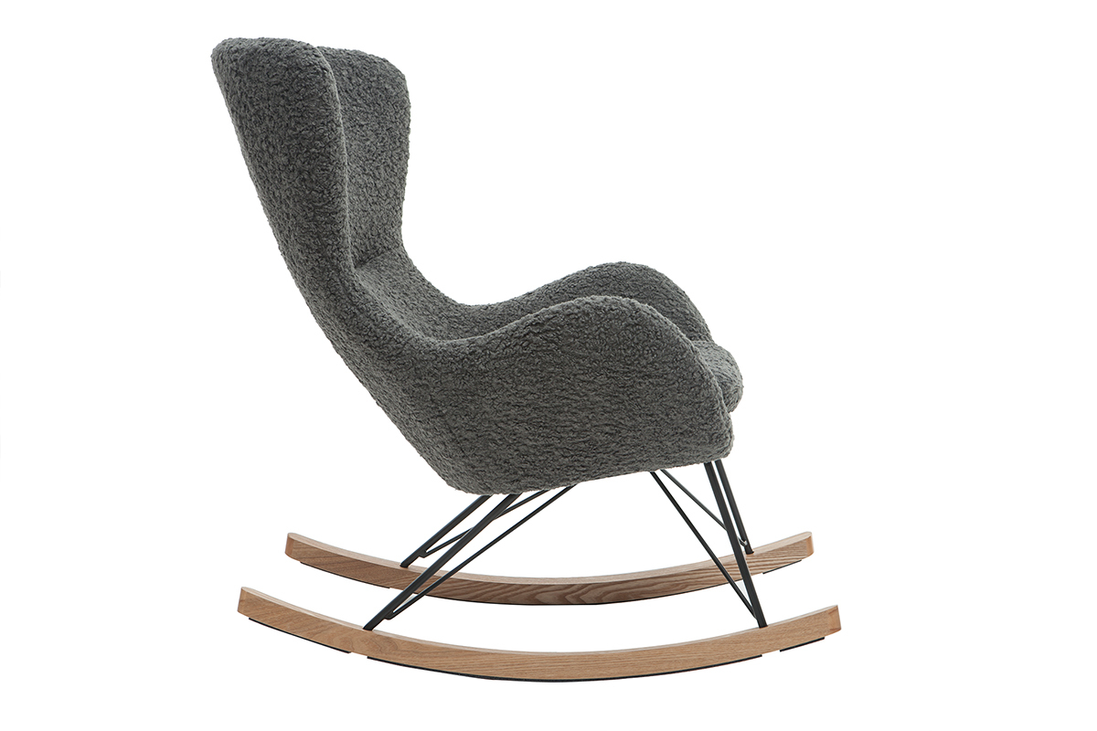 Rocking chair design tissu gris effet laine boucl�e ESKUA