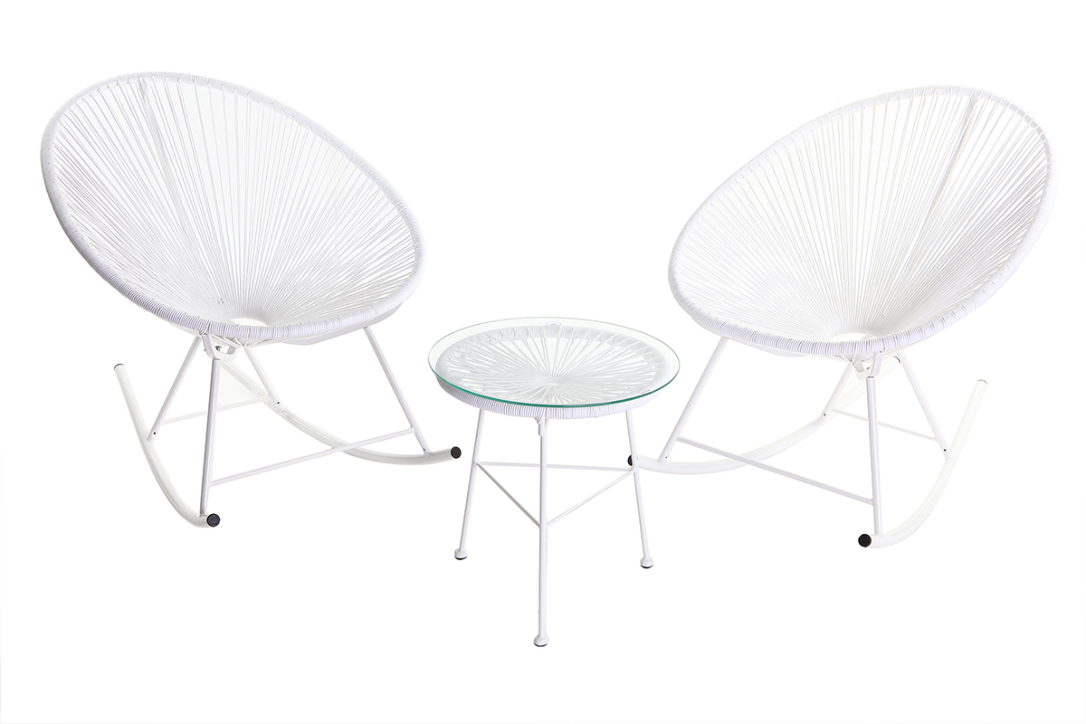 Rocking chair en fils de rsine blanc BELLAVISTA