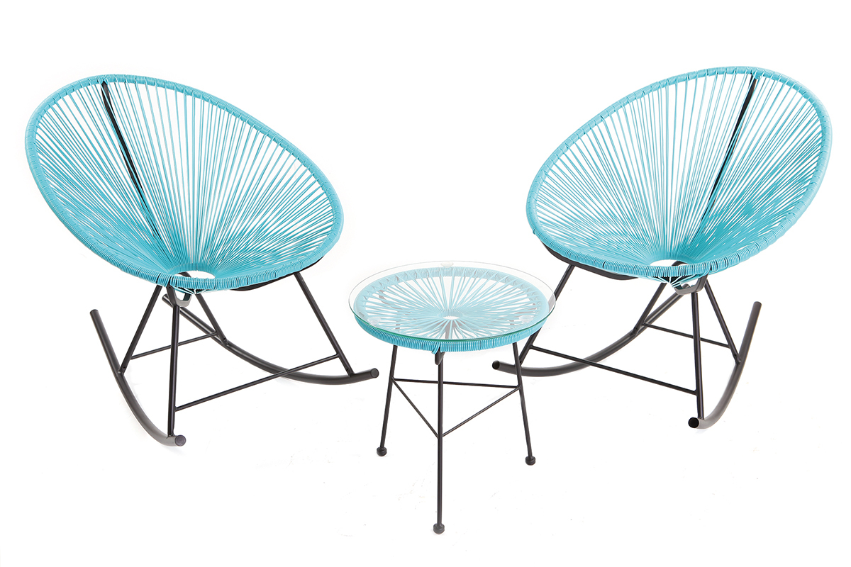 Rocking chair en fils de r�sine turquoise BELLAVISTA