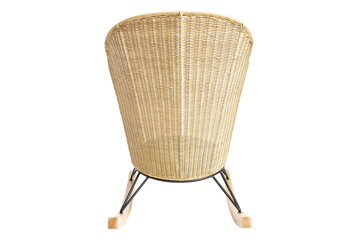 Rocking chair en rotin et tissu bleu p�trole ROBIN