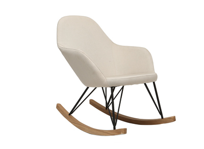 Rocking chair en tissu beige crème, bois clair et métal noir JHENE