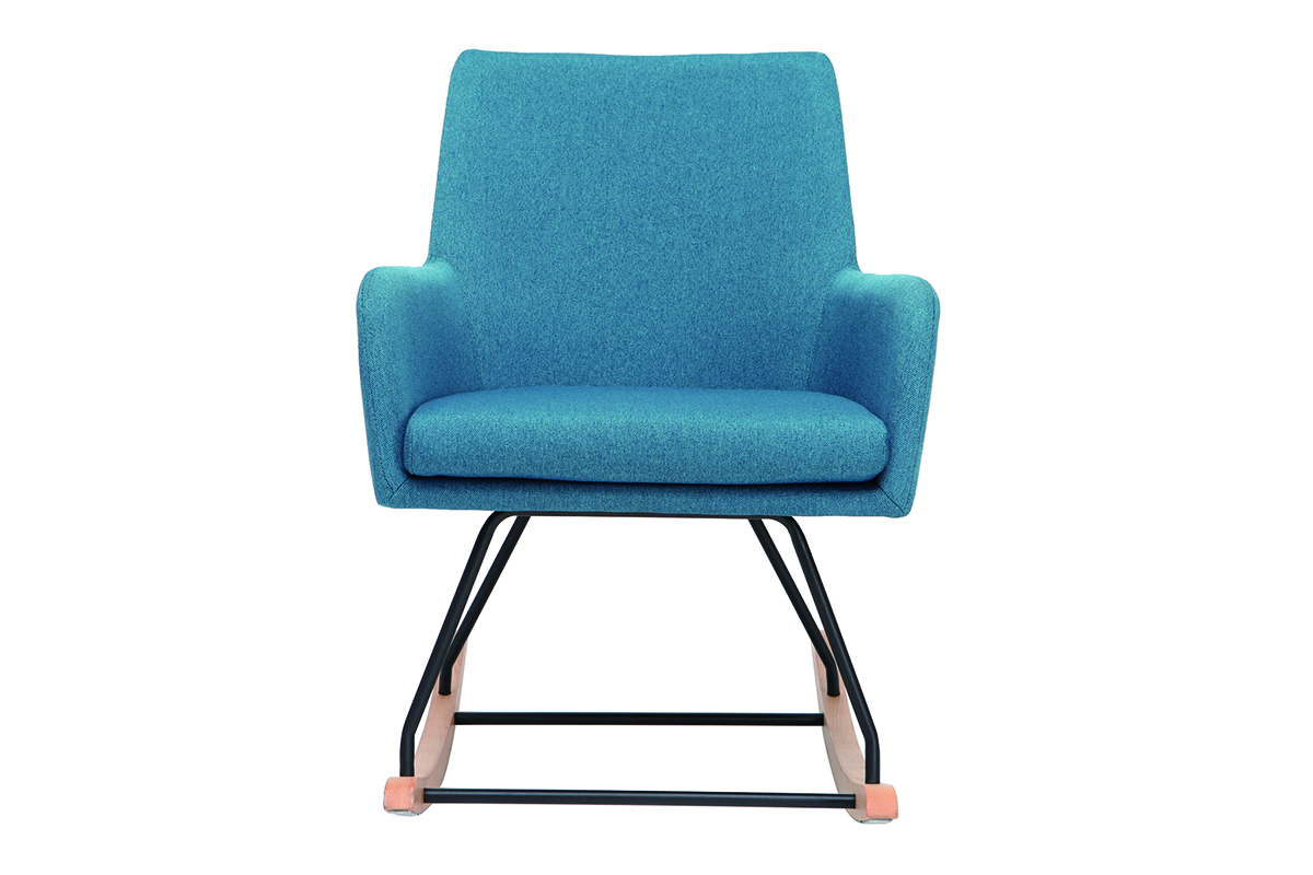 Rocking chair en tissu bleu canard, m�tal noir et bois clair SHANA