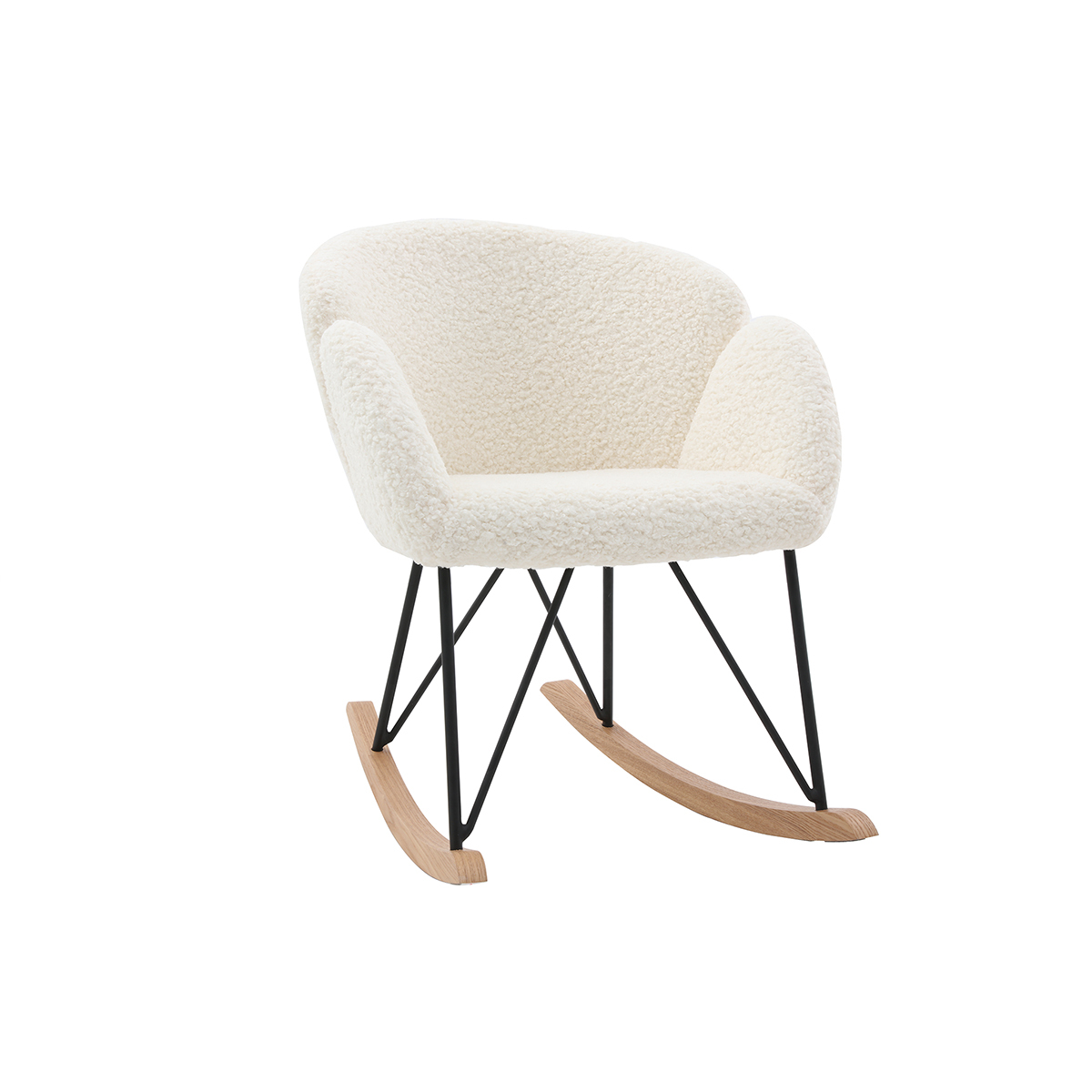 Rocking chair en tissu effet peau de mouton blanc, métal noir et bois clair RHAPSODY Rocking chair en tissu effet peau de mouton blanc, métal noir et bois clair RHAPSODY
