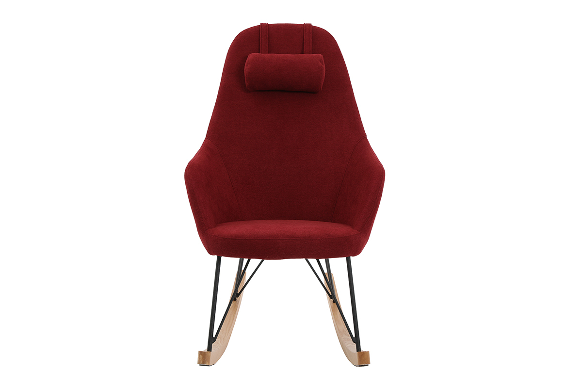 Rocking chair en tissu effet velours bordeaux avec pieds m�tal et fr�ne JHENE
