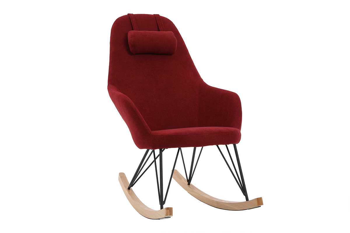 Rocking chair en tissu effet velours bordeaux avec pieds m�tal et fr�ne JHENE