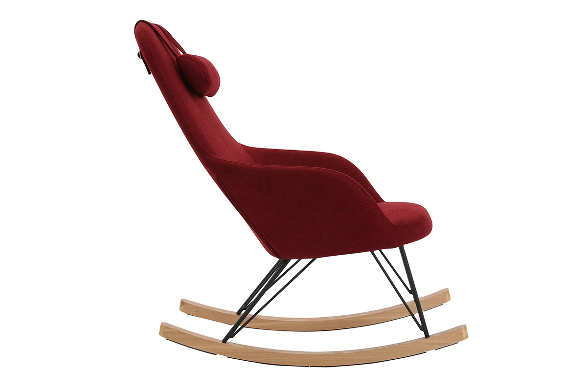 Rocking chair en tissu effet velours bordeaux avec pieds m�tal et fr�ne JHENE