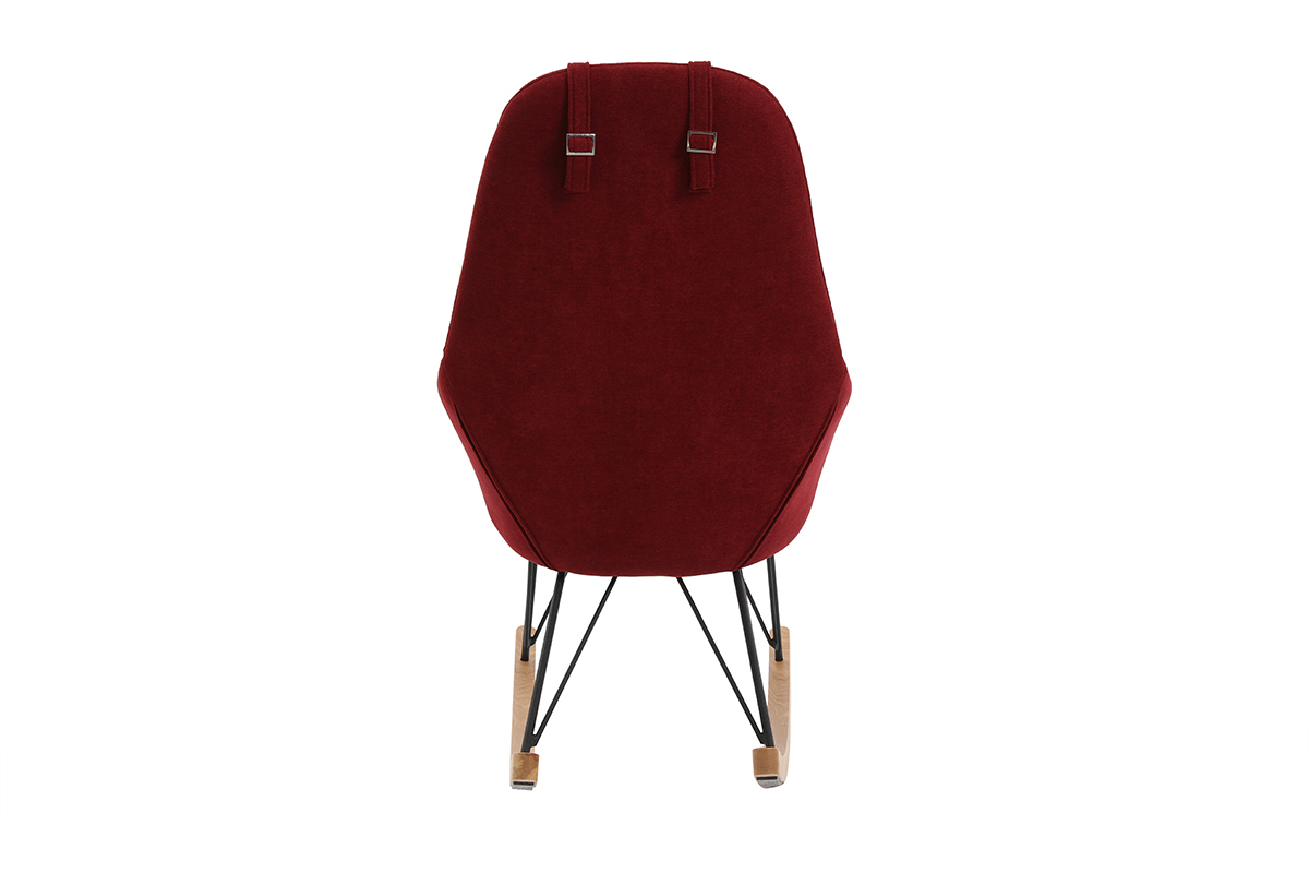 Rocking chair en tissu effet velours bordeaux avec pieds m�tal et fr�ne JHENE