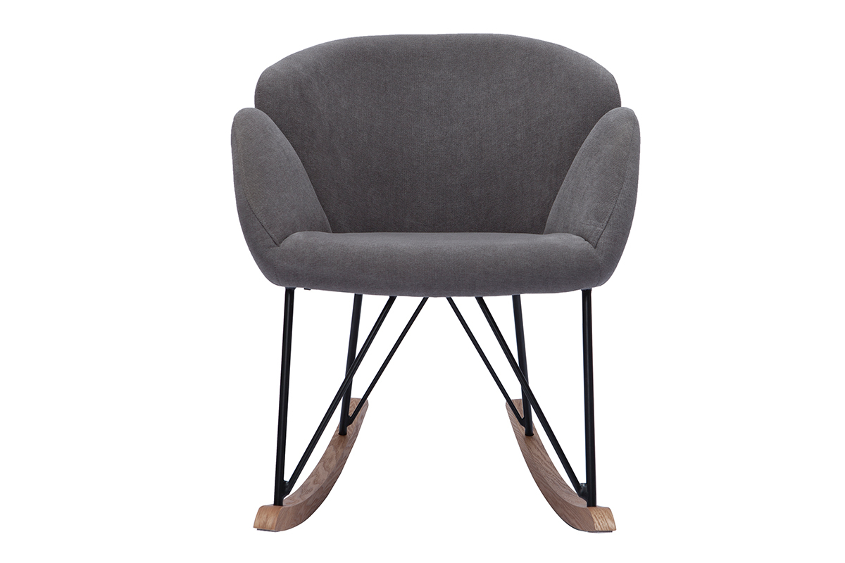 Rocking chair en tissu effet velours gris, m�tal noir et bois clair RHAPSODY
