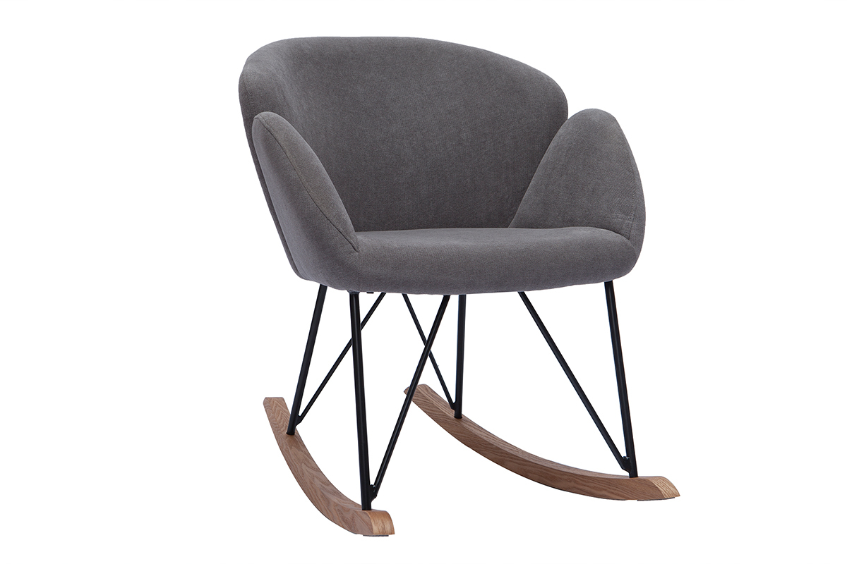 Rocking chair en tissu effet velours gris, m�tal noir et bois clair RHAPSODY