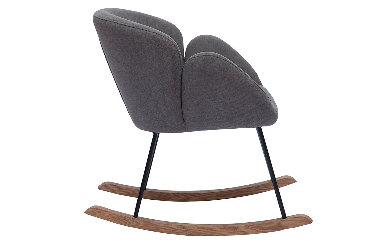 Rocking chair en tissu effet velours gris, m�tal noir et bois clair RHAPSODY