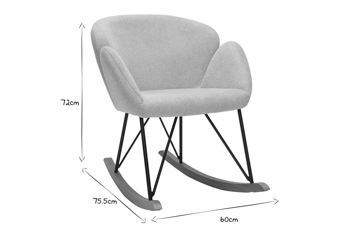Rocking chair en tissu effet velours gris, m�tal noir et bois clair RHAPSODY
