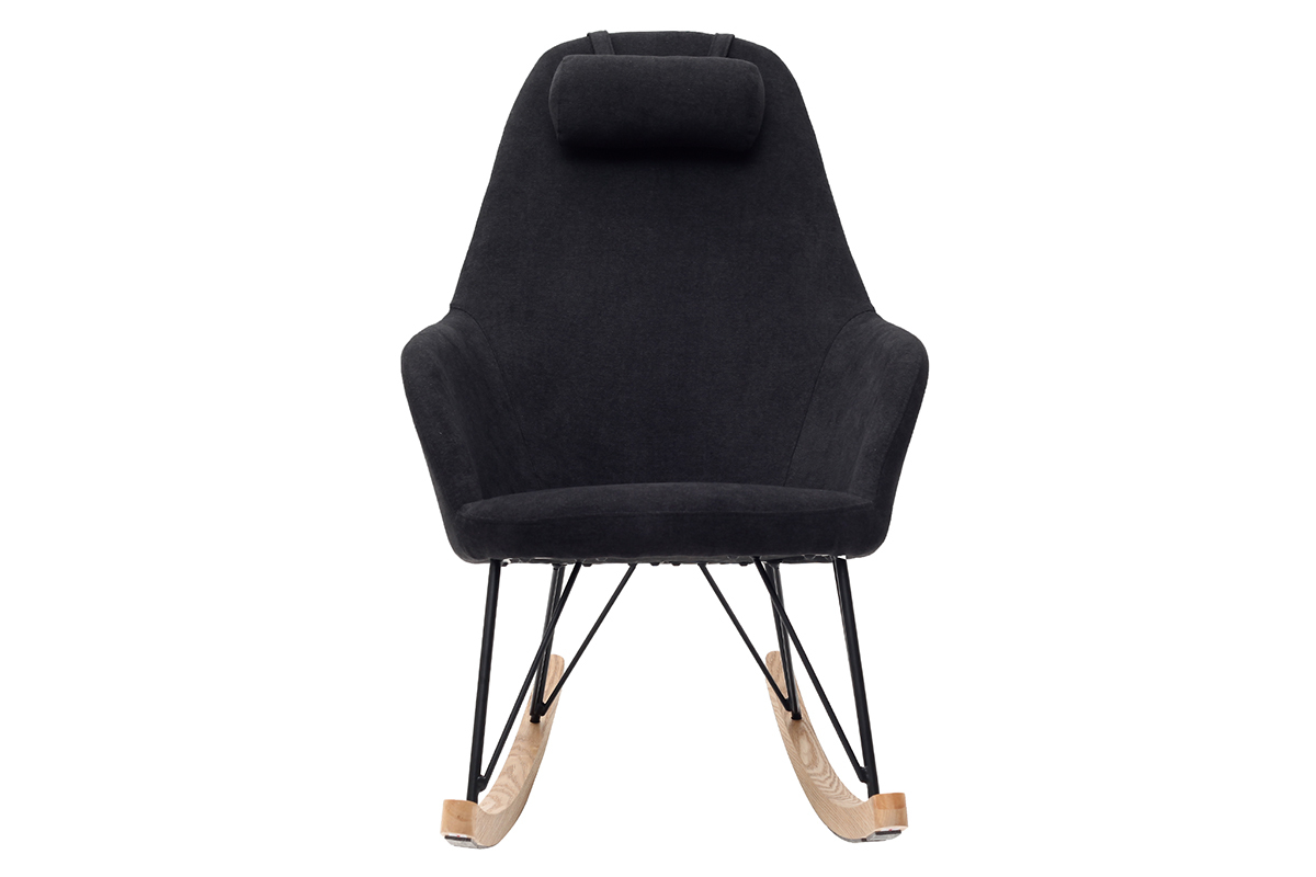 Rocking chair en tissu effet velours noir avec pieds m�tal et fr�ne JHENE