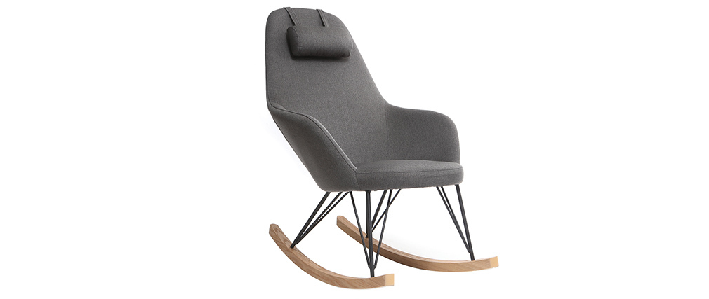 Rocking chair en tissu gris fonc� avec pieds m�tal et fr�ne JHENE