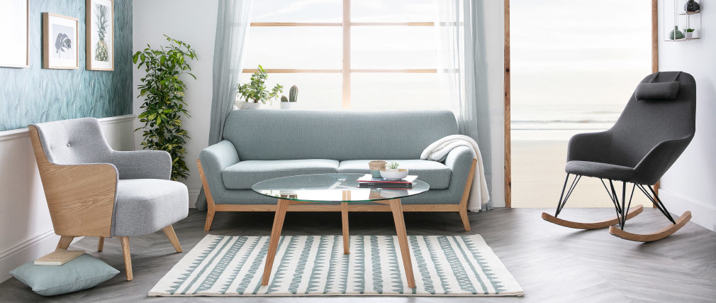 Rocking chair en tissu gris fonc� avec pieds m�tal et fr�ne JHENE