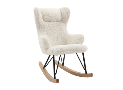 Rocking chair enfant en tissu effet peau de mouton blanc, métal noir et bois clair SHAUN
