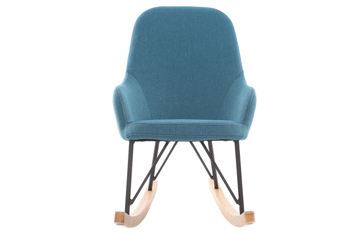 Rocking chair enfant tissu bleu pieds m�tal et fr�ne JHENE