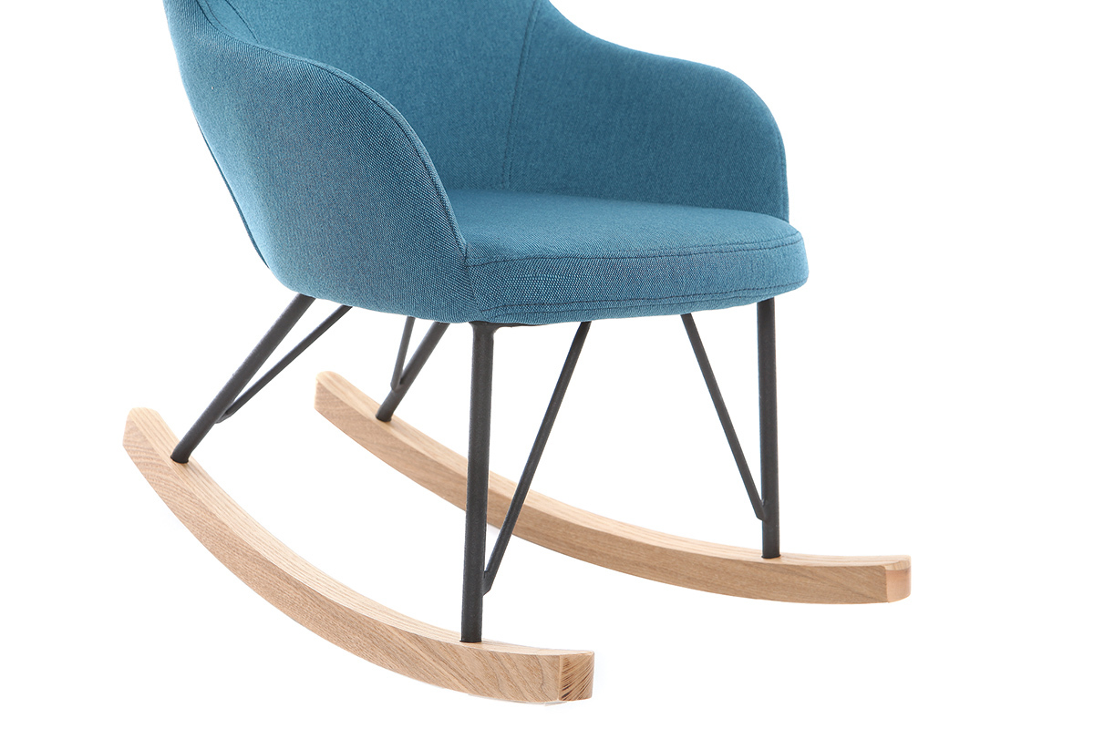 Rocking chair enfant tissu bleu pieds m�tal et fr�ne JHENE