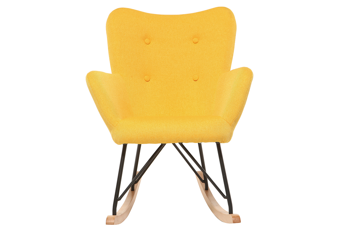 Rocking chair enfant tissu jaune pieds m�tal et ch�ne BABY BRISTOL