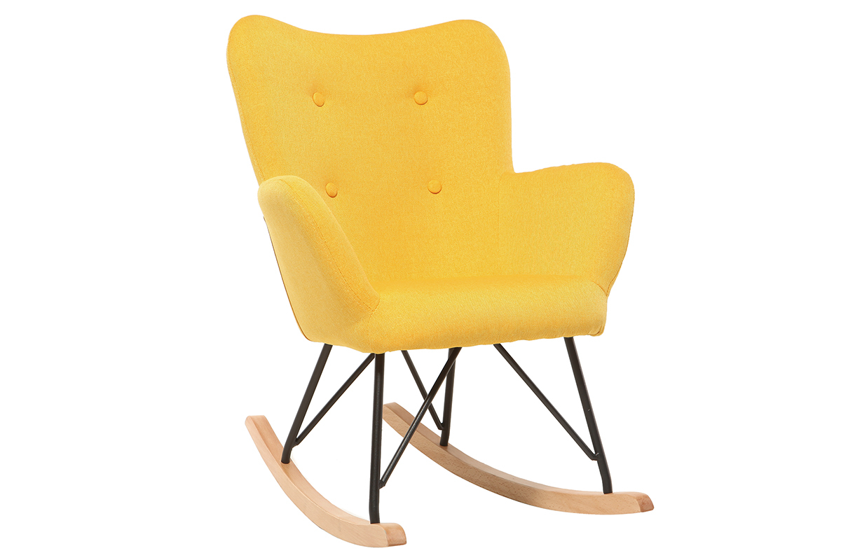 Rocking chair enfant tissu jaune pieds m�tal et ch�ne BABY BRISTOL
