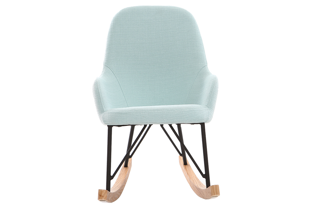 Rocking chair enfant tissu menthe � l'eau pieds m�tal et fr�ne JHENE