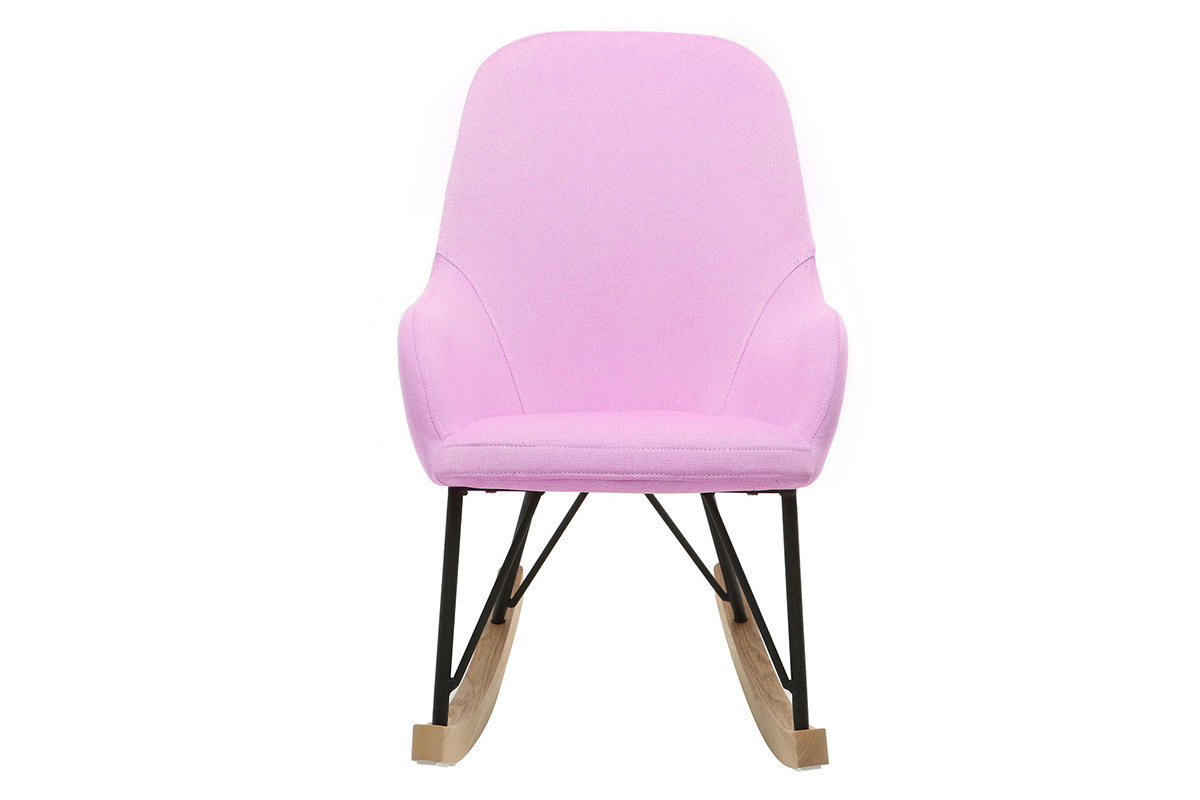 Rocking chair enfant tissu rose pieds m�tal et fr�ne JHENE