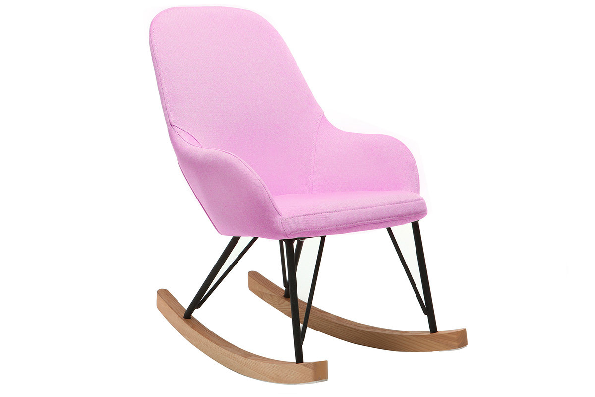 Rocking chair enfant tissu rose pieds m�tal et fr�ne JHENE
