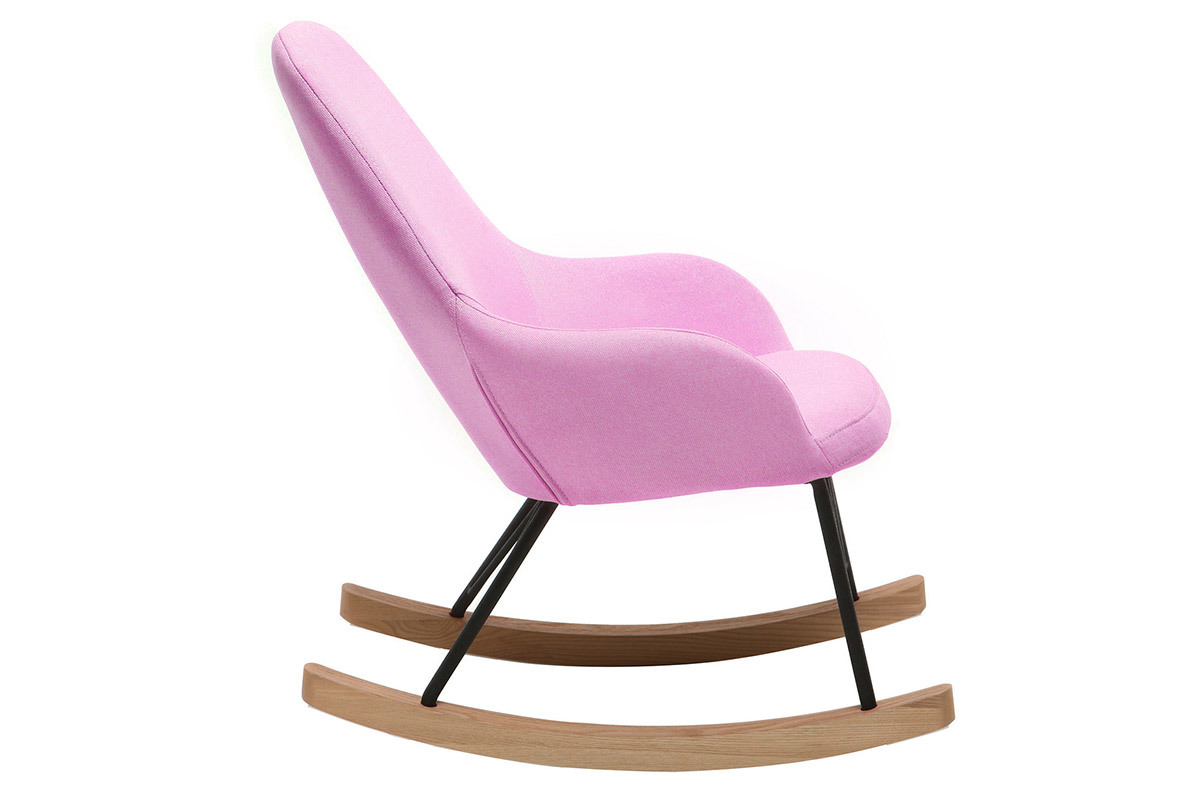 Rocking chair enfant tissu rose pieds m�tal et fr�ne JHENE