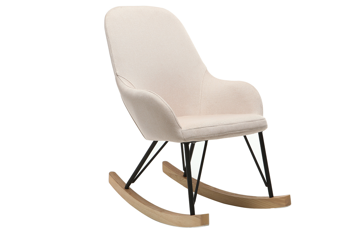 Rocking chair enfant tissu rose poudr� pieds m�tal et fr�ne JHENE