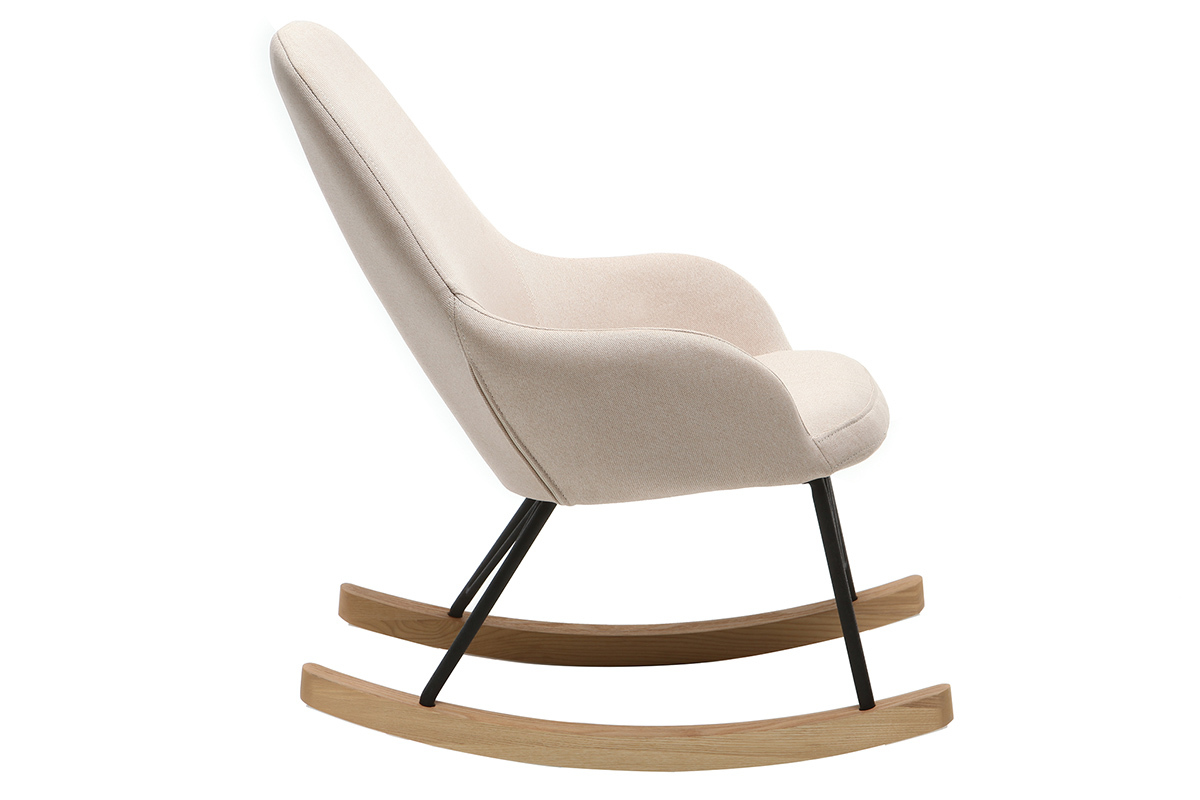 Rocking chair enfant tissu rose poudr� pieds m�tal et fr�ne JHENE