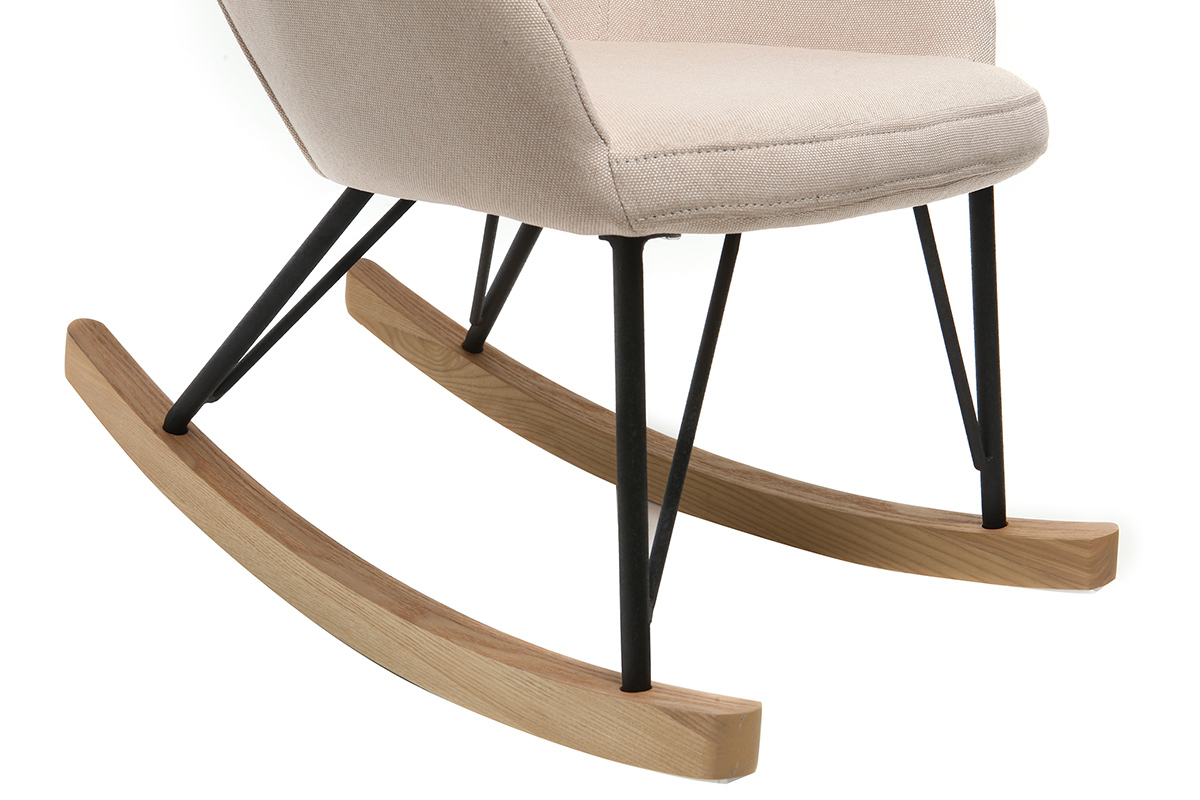 Rocking chair enfant tissu rose poudr� pieds m�tal et fr�ne JHENE