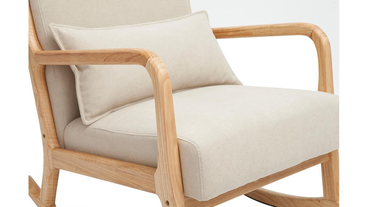 Rocking chair scandinave bois clair et tissu effet velours beige DERRY
