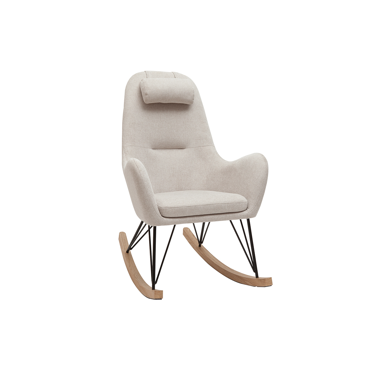 Rocking chair scandinave en tissu beige, métal noir et bois clair MANIA vue1