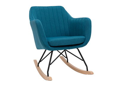 Rocking chair scandinave en tissu bleu canard, métal noir et bois clair ALEYNA
