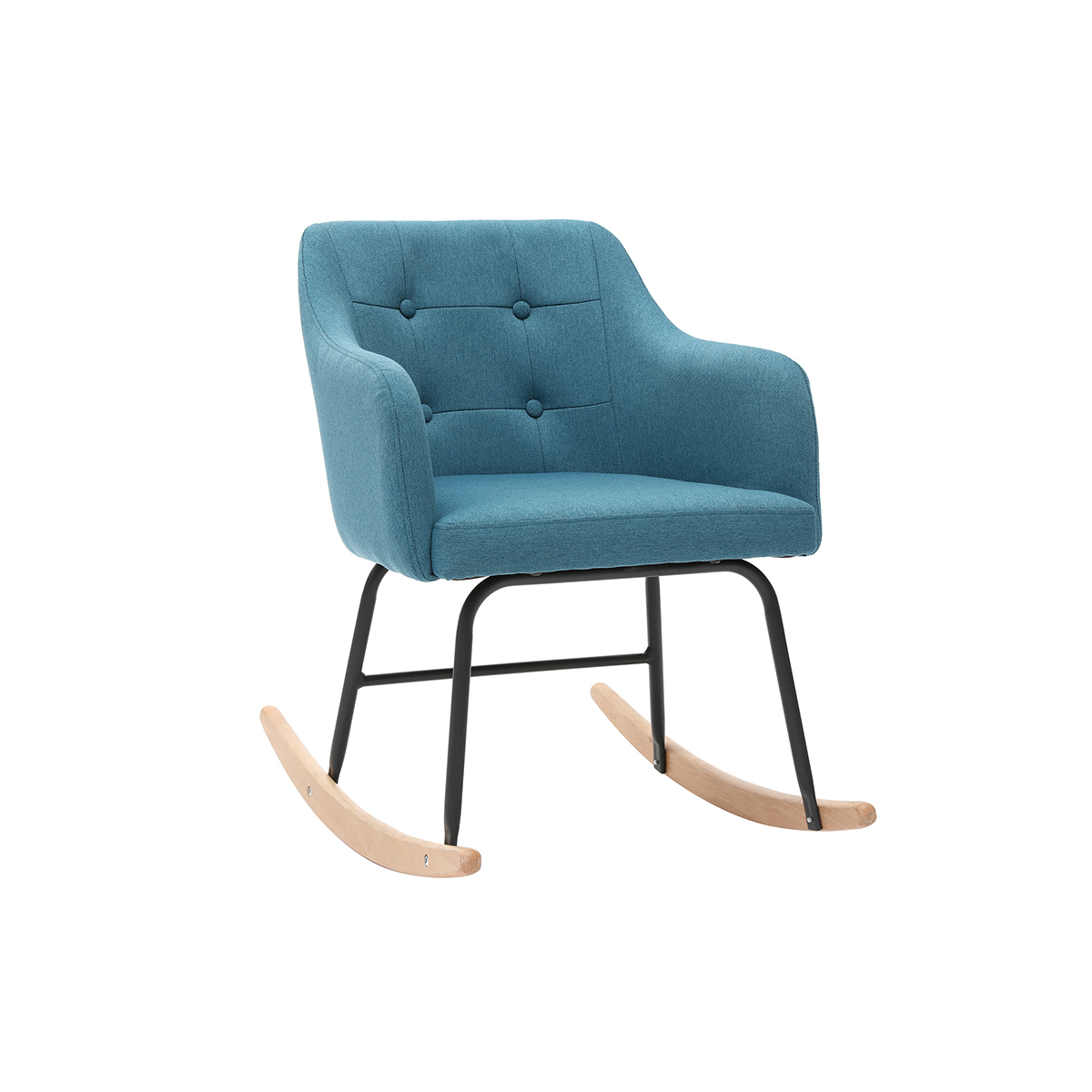 Rocking chair scandinave en tissu bleu canard, métal noir et bois clair BALTIK - Miliboo & Stéphane Plaza vue1