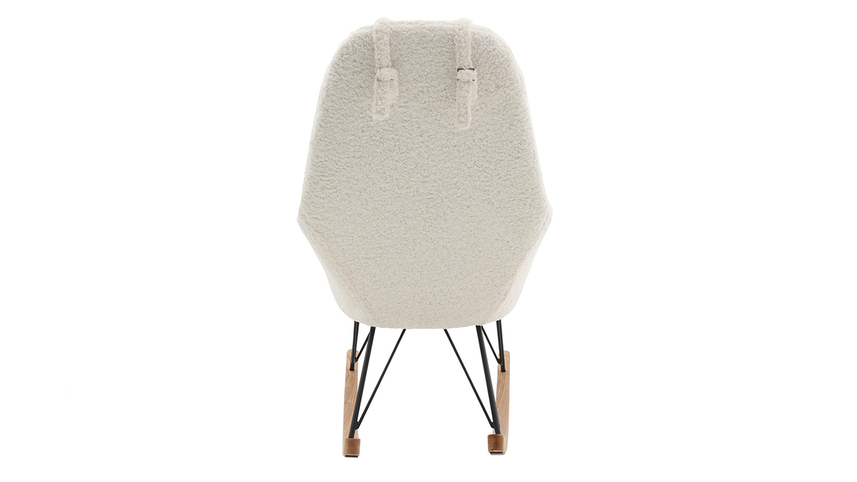 Rocking chair scandinave en tissu effet peau de mouton blanc, métal noir et bois clair JHENE