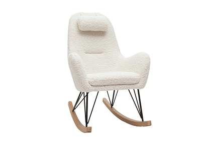 Rocking chair scandinave en tissu effet peau de mouton blanc, métal noir et bois clair MANIA